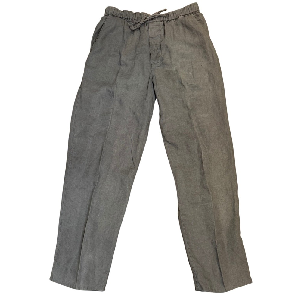 Martin Gordon Linen Pants Medium Gray Drawstring‎ Relaxed Straight Leg Trousers